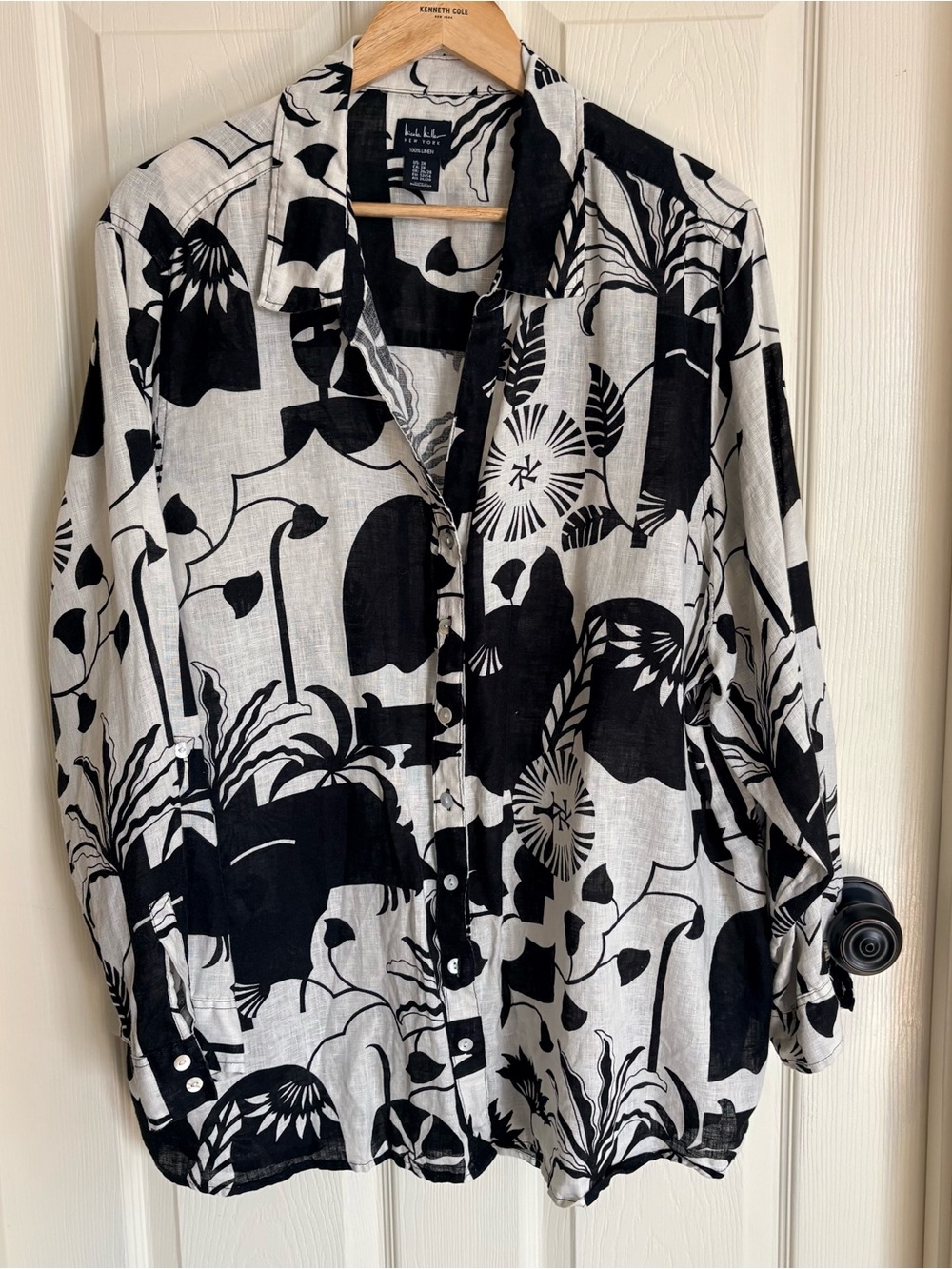 Nicole Miller New York Black & Cream Floral Linen Button-Down Shirt 3X